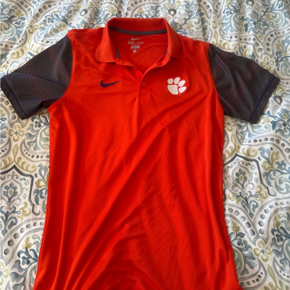 Clemson Nike Bright Orange Golf shirt Polo with Dark Gray Sleeves